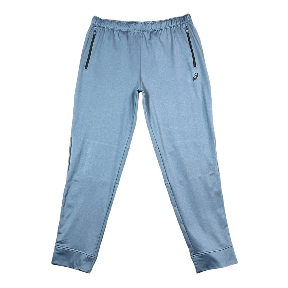 ASICS Men's Knit Jogger Pants Size L (32x30) Blue Reflective Tapered Zip Pockets